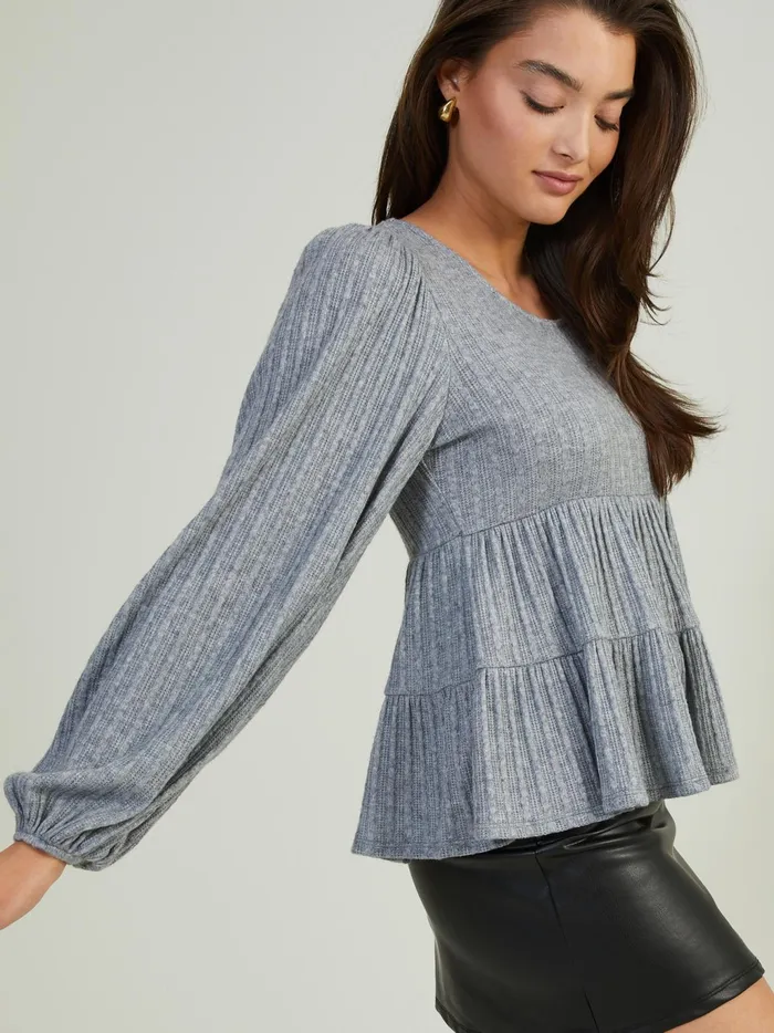 Women Altar039d State Blouses Ellis Pointelle Babydoll Top Grey