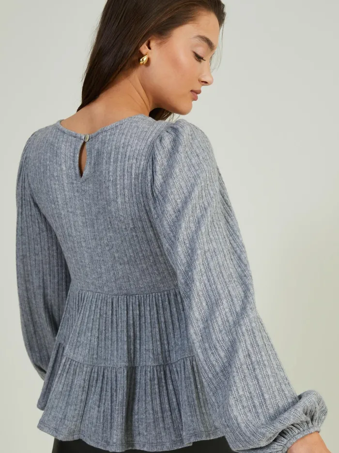 Women Altar039d State Blouses Ellis Pointelle Babydoll Top Grey
