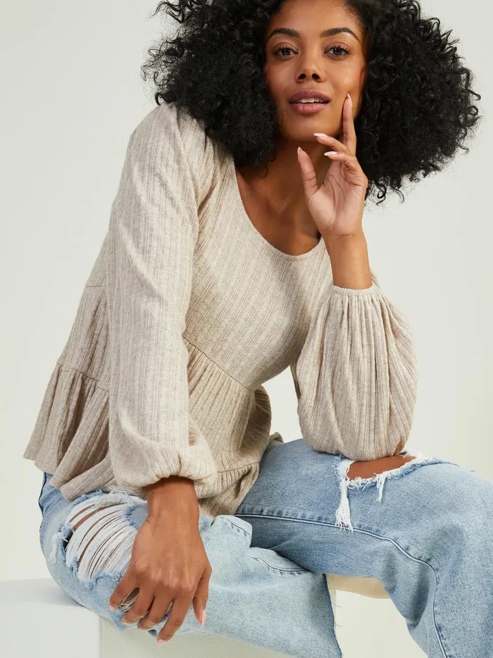 Women Altar039d State Blouses Ellis Pointelle Babydoll Top Oatmeal