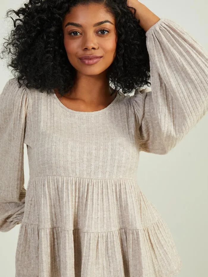 Women Altar039d State Blouses Ellis Pointelle Babydoll Top Oatmeal