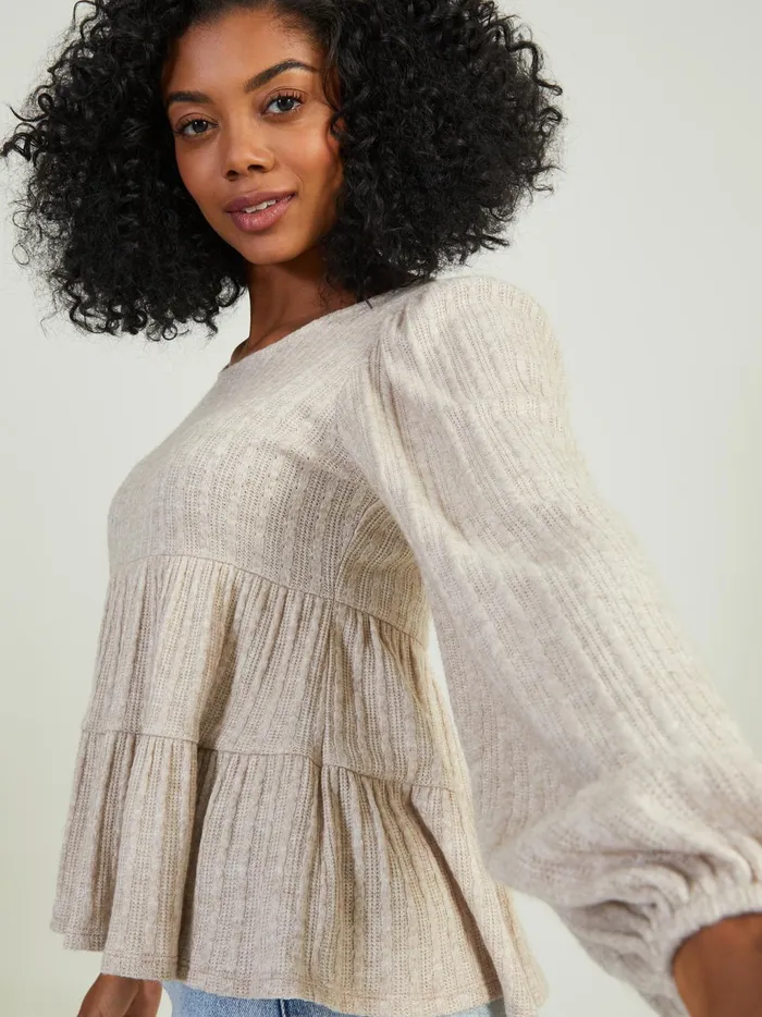 Women Altar039d State Blouses Ellis Pointelle Babydoll Top Oatmeal