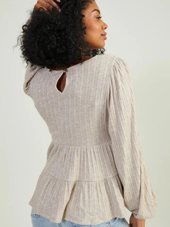 Women Altar039d State Blouses Ellis Pointelle Babydoll Top Oatmeal