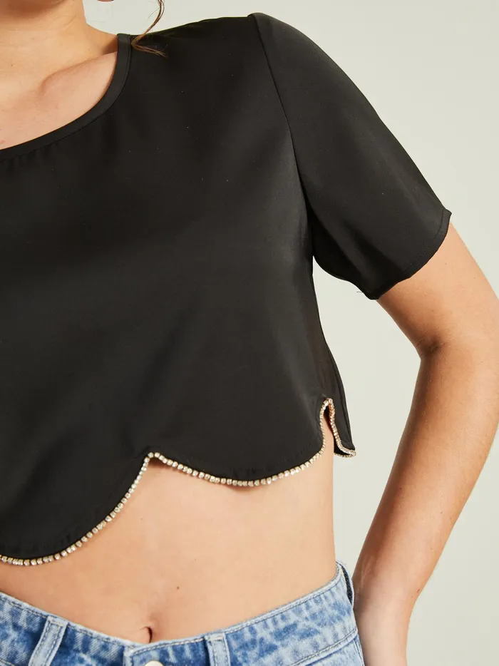 Women Altar039d State Blouses Kacey Rhinestone Scallop Top Black