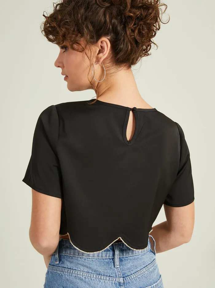 Women Altar039d State Blouses Kacey Rhinestone Scallop Top Black