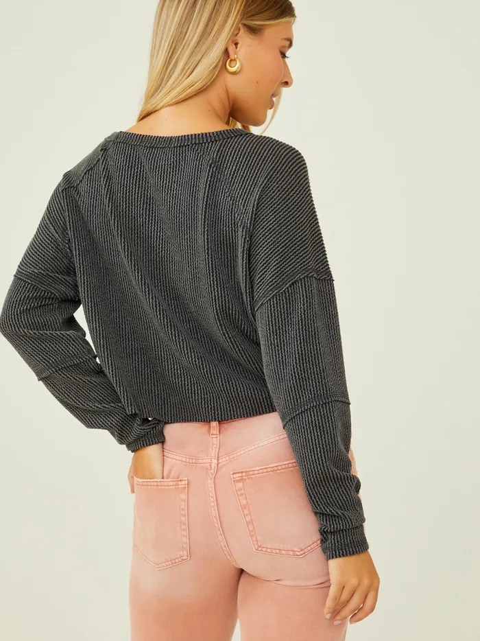 Women Altar039d State Blouses Rachel Ribbed Cropped Top Charcoal