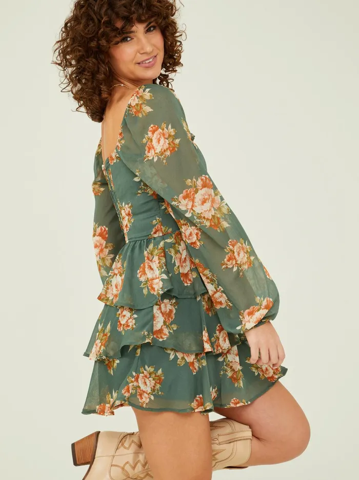 Women Altar039d State Casual Leah Layered Floral Dress Olive
