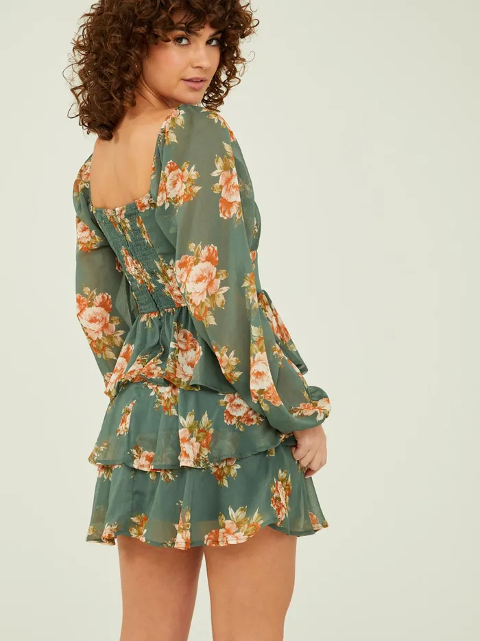 Women Altar039d State Casual Leah Layered Floral Dress Olive