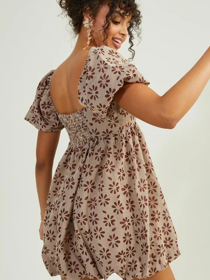 Women Altar039d State Casual Pixie Floral Puff Sleeve Dress Brown