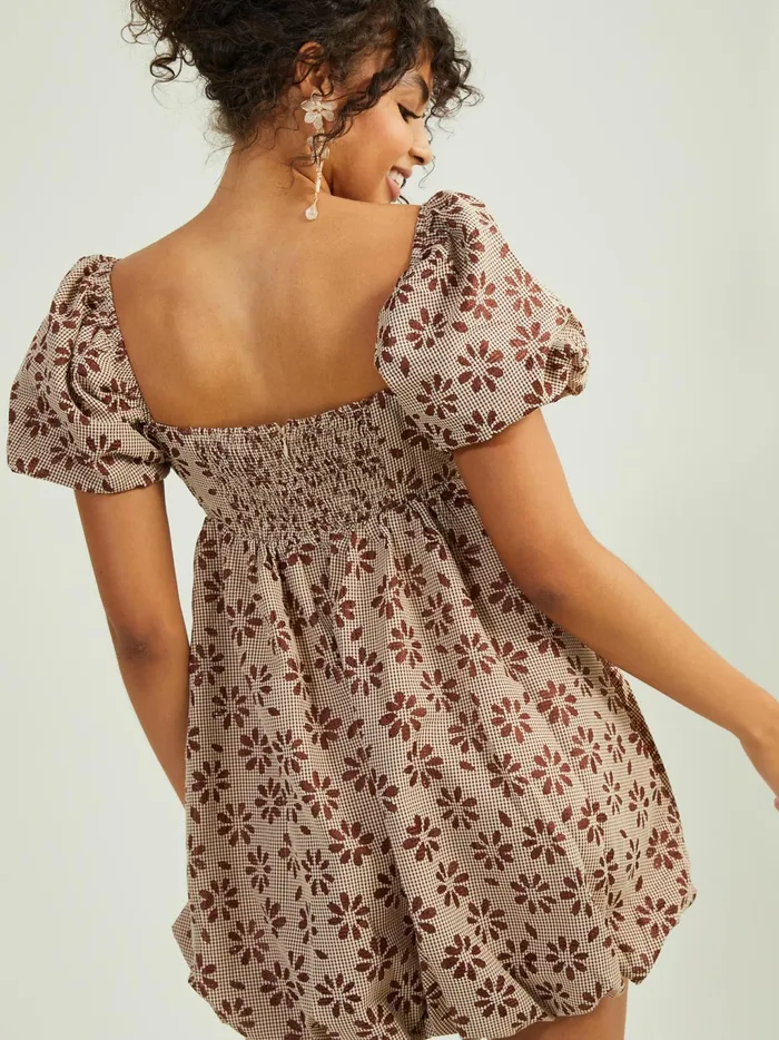 Women Altar039d State Casual Pixie Floral Puff Sleeve Dress Brown