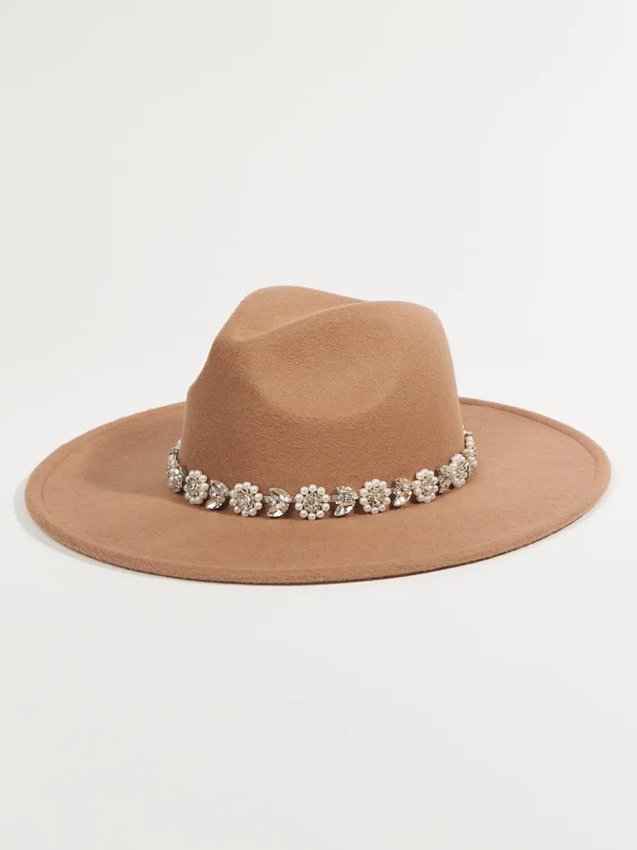 Women Altar039d State Hats Pearl Band Wide Brim Hat Brown