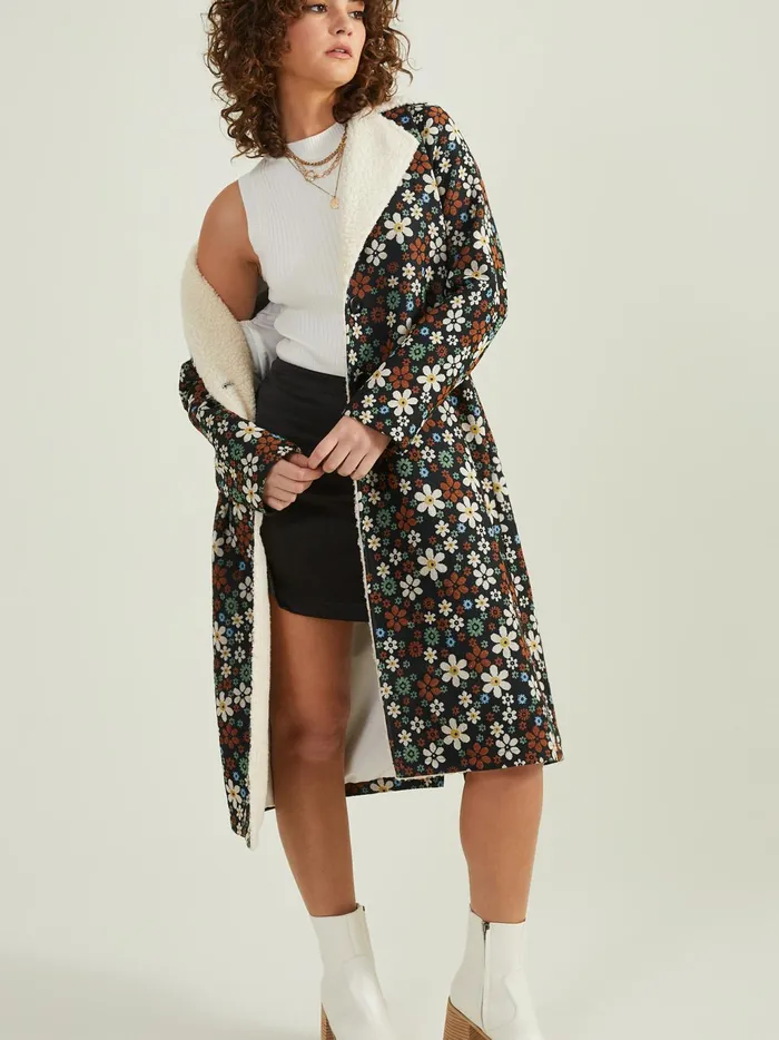 Women Altar039d State Jackets Anya Sherpa Floral Coat Black