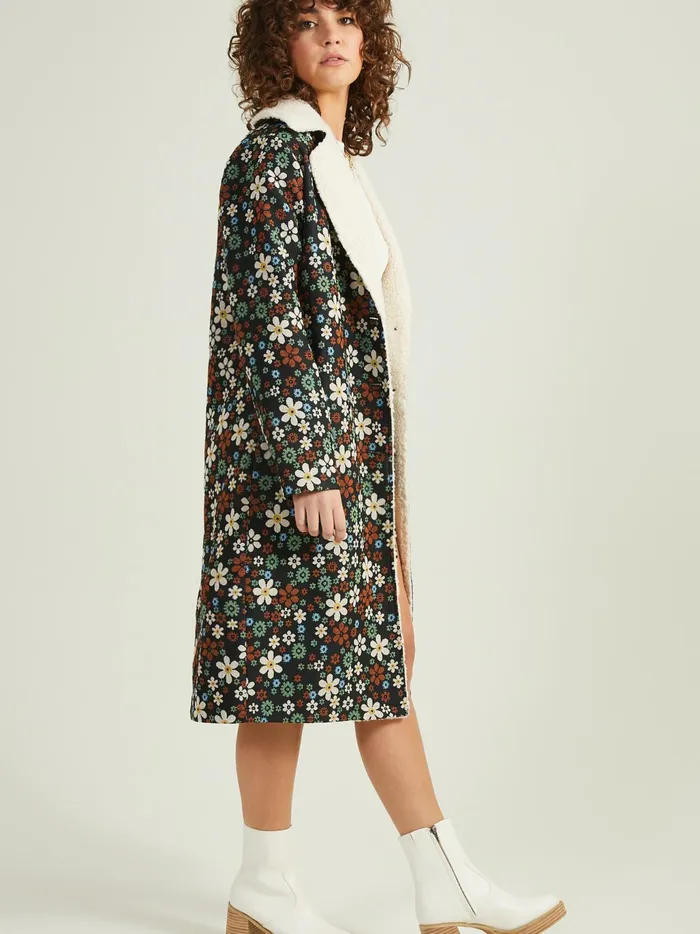 Women Altar039d State Jackets Anya Sherpa Floral Coat Black