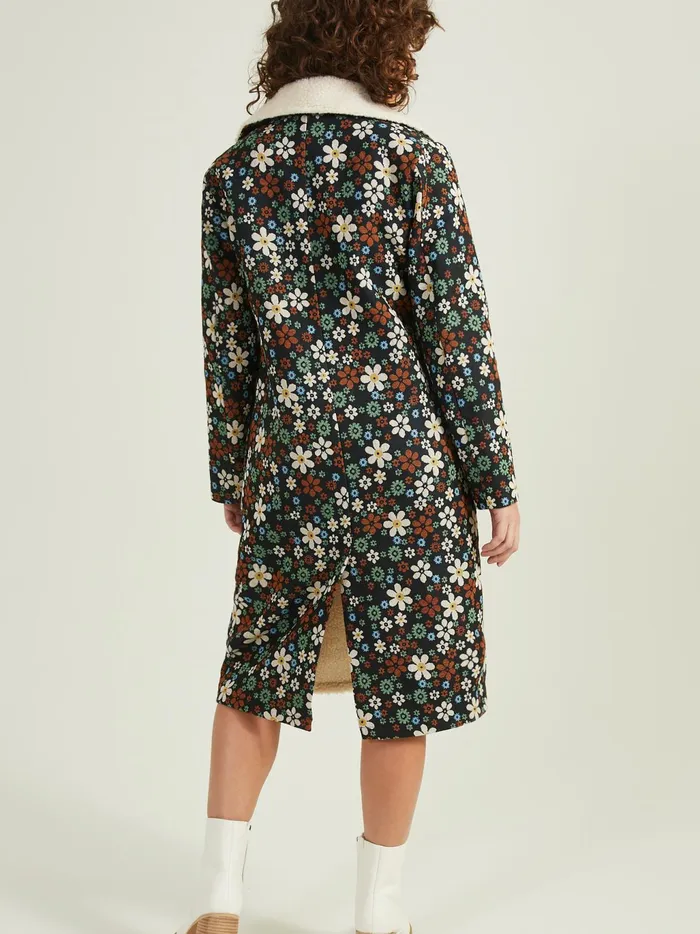 Women Altar039d State Jackets Anya Sherpa Floral Coat Black