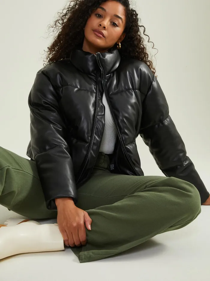 Women Altar039d State Jackets Hollis Leather Puffer Jacket Black
