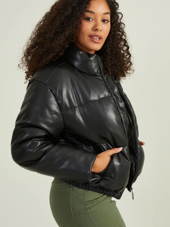 Women Altar039d State Jackets Hollis Leather Puffer Jacket Black