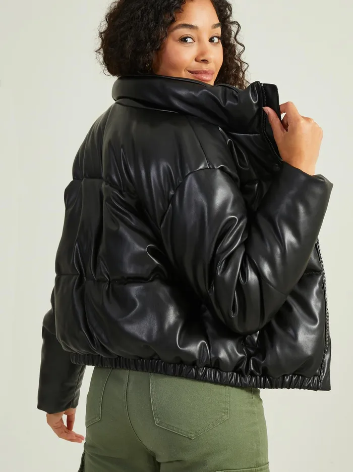 Women Altar039d State Jackets Hollis Leather Puffer Jacket Black