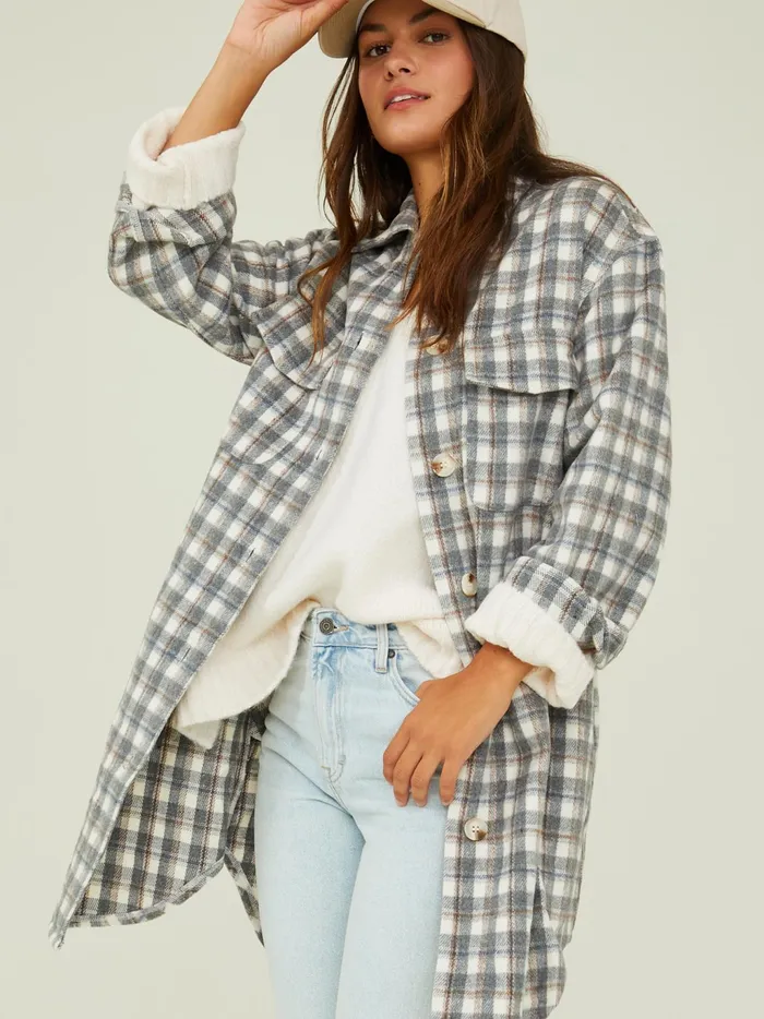 Women Altar039d State Jackets Laney Long Plaid Shacket Grey
