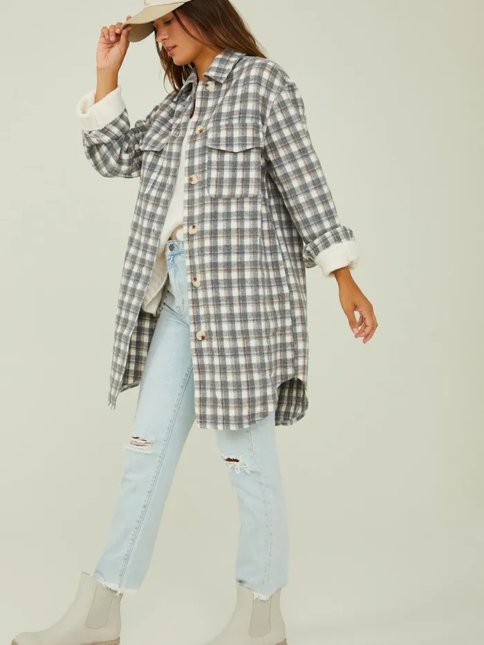 Women Altar039d State Jackets Laney Long Plaid Shacket Grey