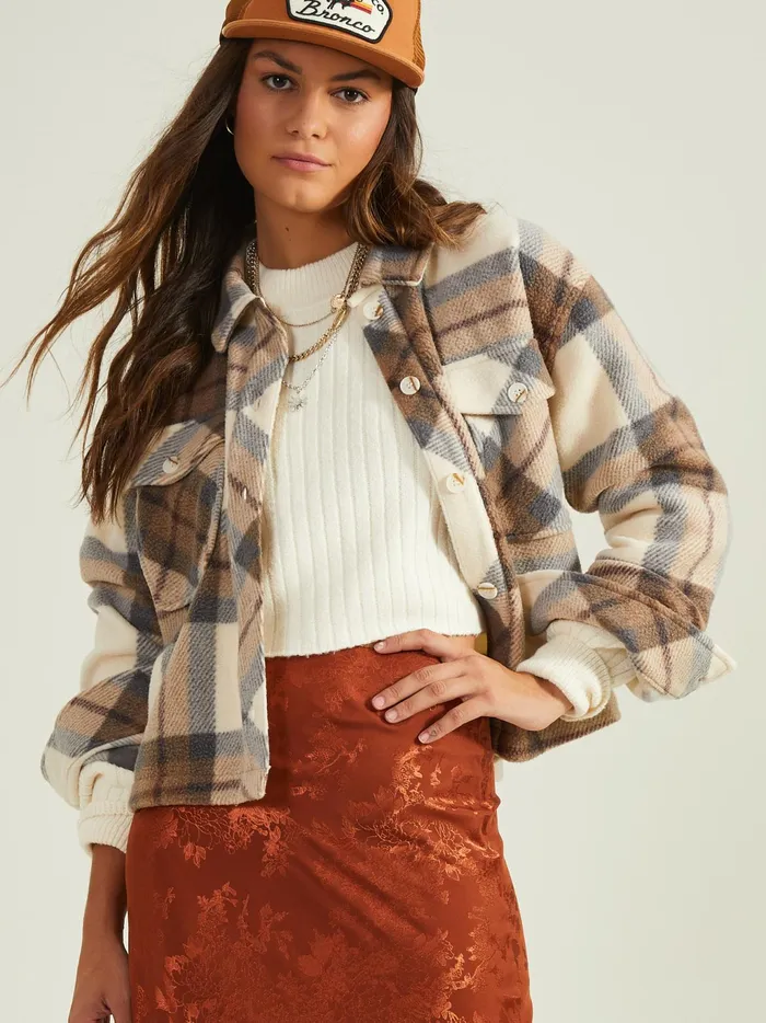 Women Altar039d State Jackets Palmer Plaid Fleece Shacket Ivorybrown