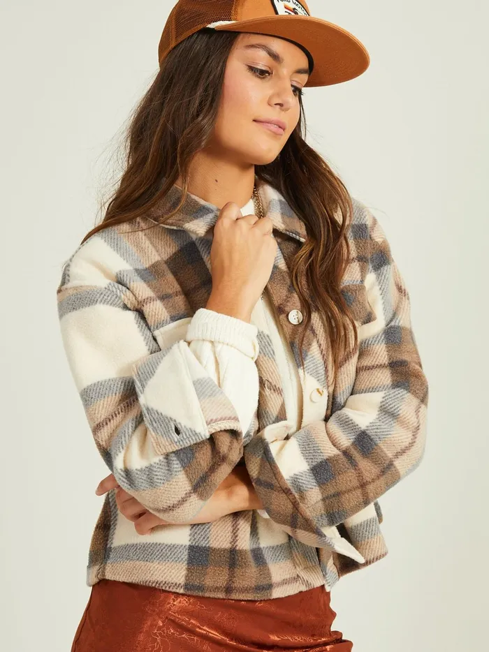 Women Altar039d State Jackets Palmer Plaid Fleece Shacket Ivorybrown