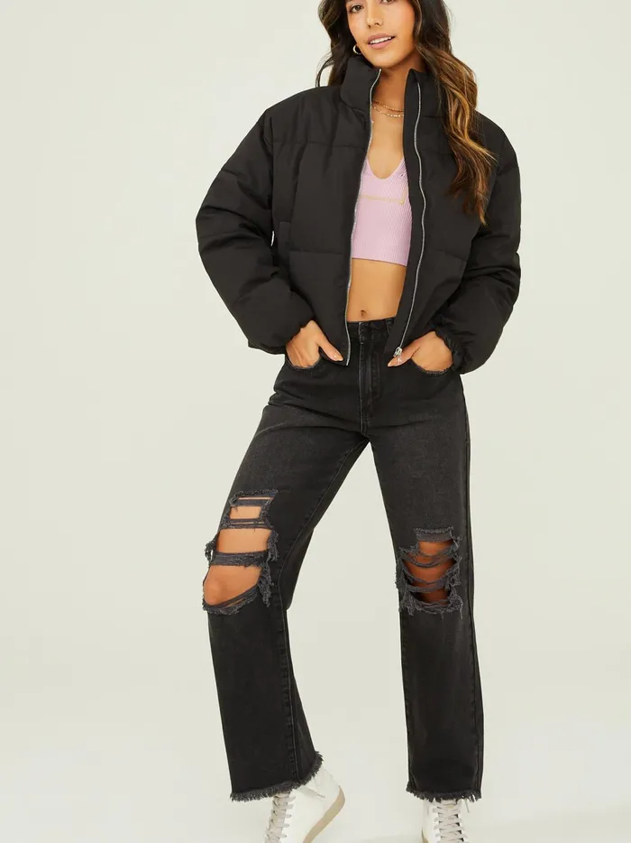 Women Altar039d State Jeans Willow Destressed Straight Jeans Washedblack