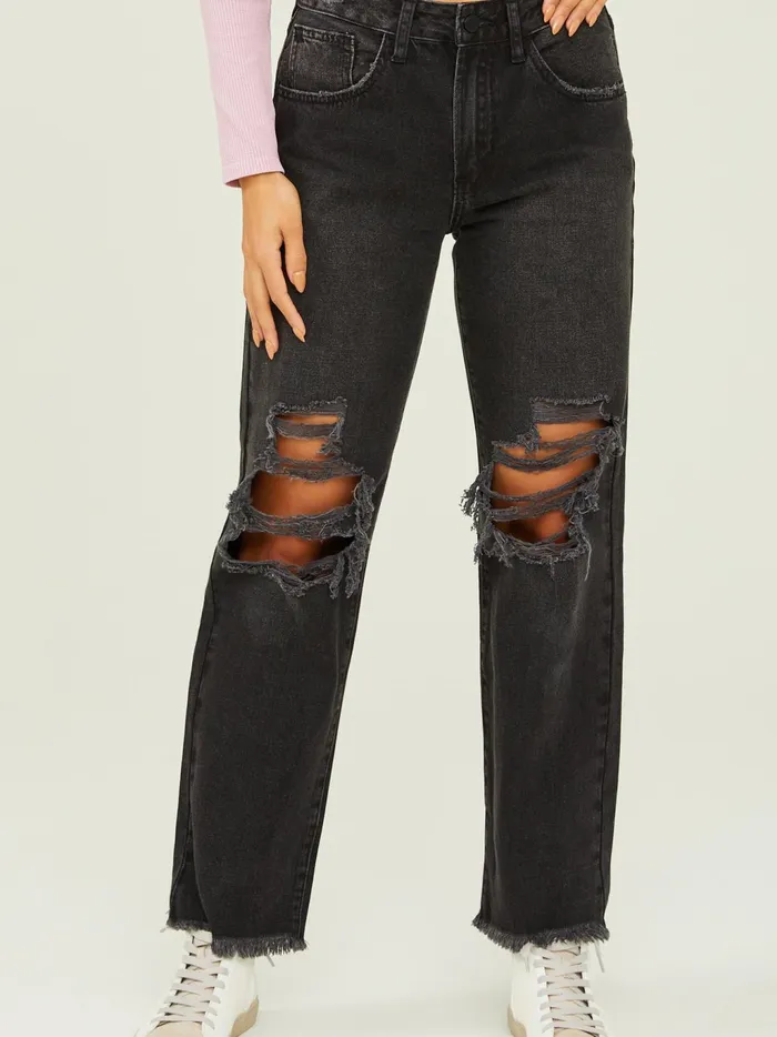 Women Altar039d State Jeans Willow Destressed Straight Jeans Washedblack