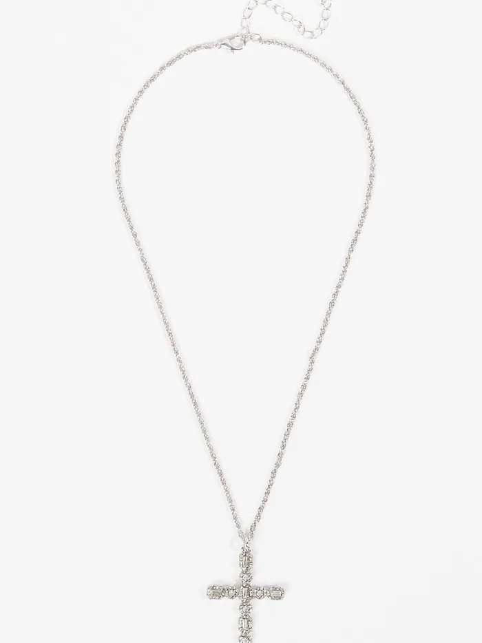Women Altar039d State Jewelry Crystal Cross Rope Chain Silver