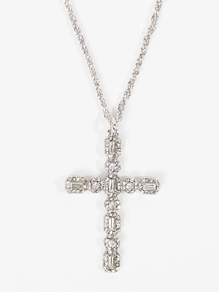 Women Altar039d State Jewelry Crystal Cross Rope Chain Silver