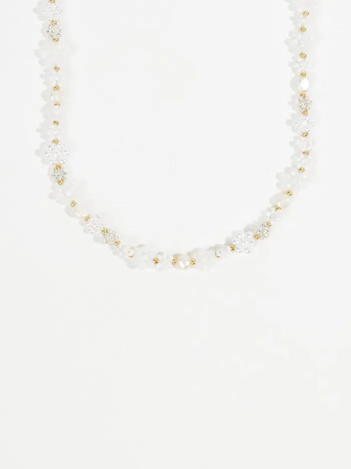 Women Altar039d State Jewelry Flower Glass Seed Bead Pearl Choker Necklace Goldwhite
