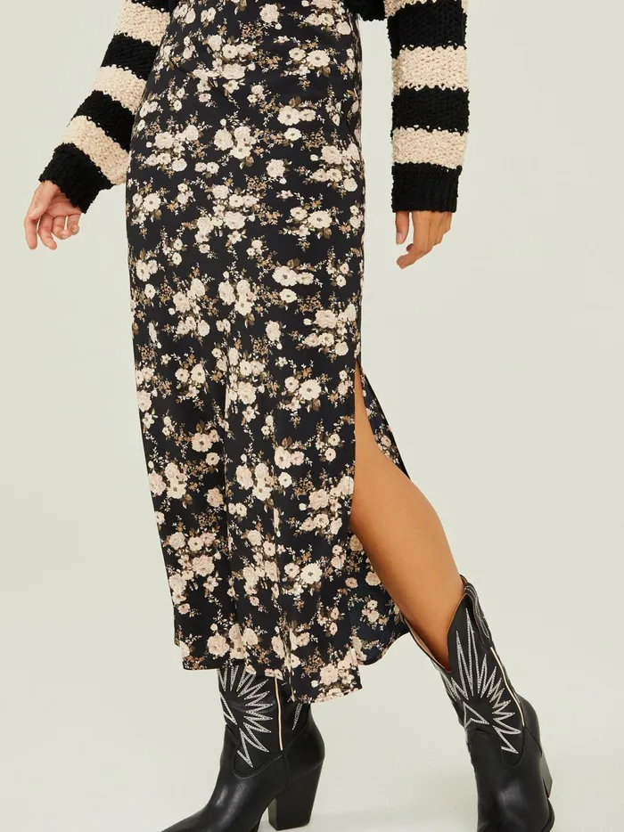 Women Altar039d State Skirts Skorts Rose Floral Maxi Skirt Black