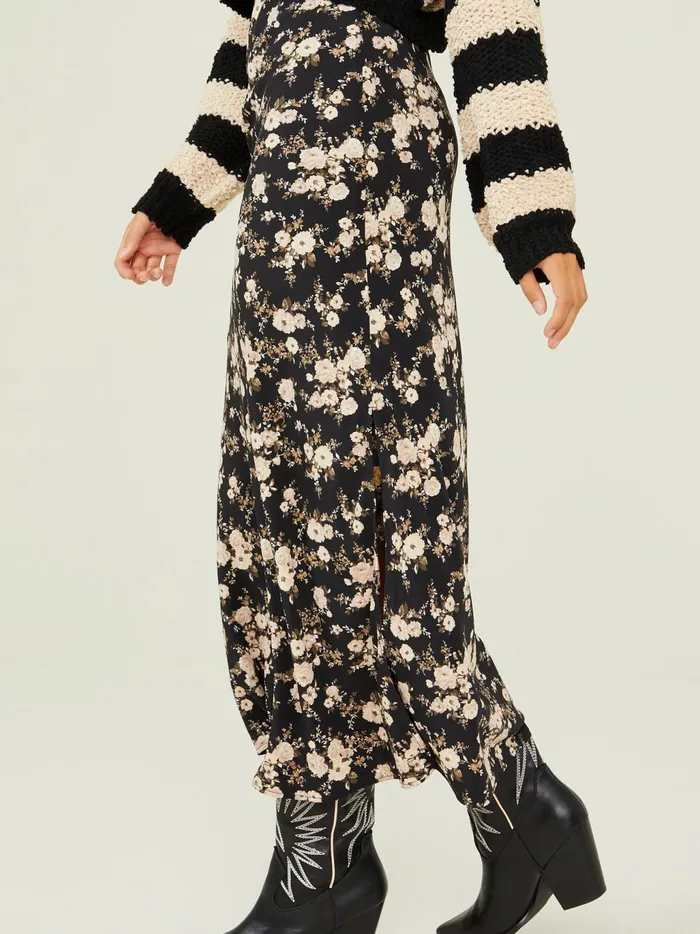 Women Altar039d State Skirts Skorts Rose Floral Maxi Skirt Black