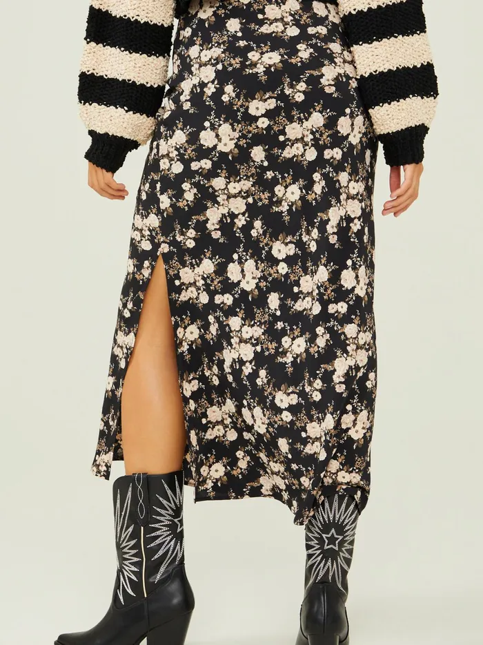 Women Altar039d State Skirts Skorts Rose Floral Maxi Skirt Black