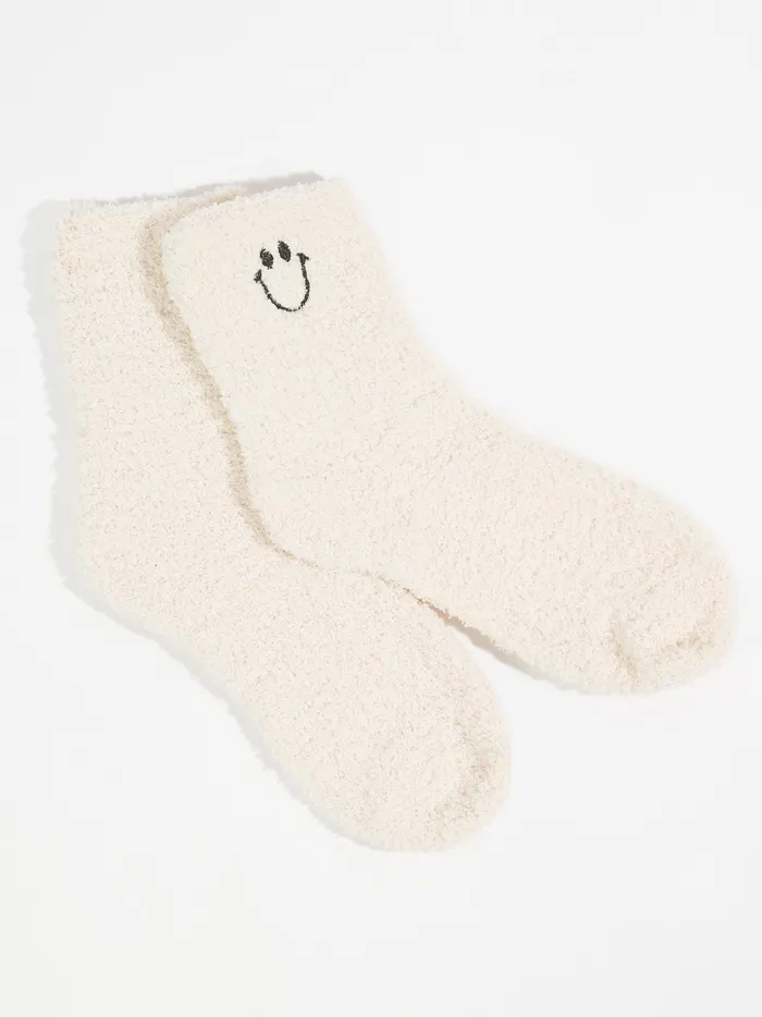 Women Altar039d State Socks Smiley Face Cozy Crew Socks Beige