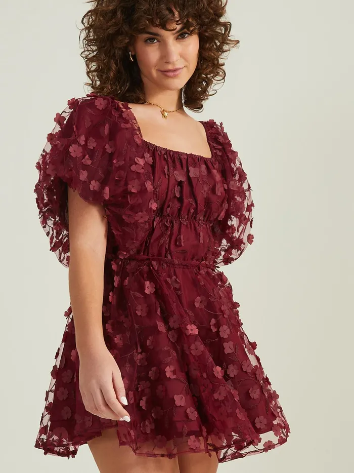 Women Altar039d State Special Occasion Maren Puff Sleeved Dress Burgundy
