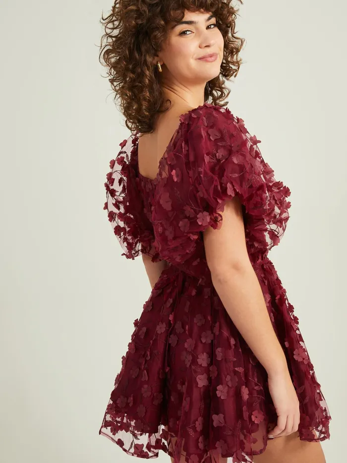 Women Altar039d State Special Occasion Maren Puff Sleeved Dress Burgundy