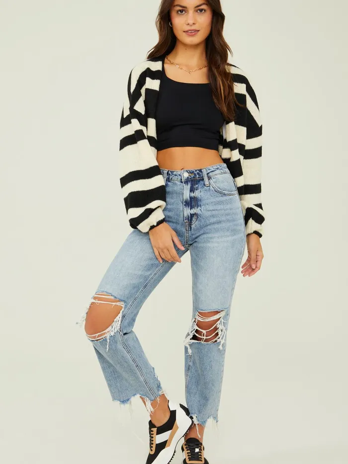 Women Altar039d State Sweaters Bristol Striped Sweater Shrug Creamblack