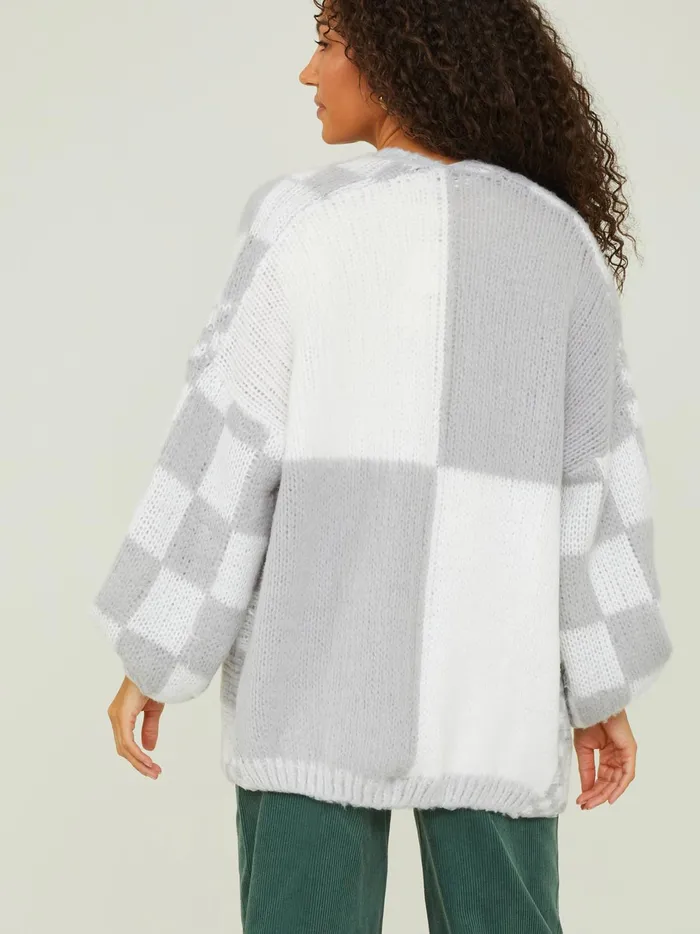 Women Altar039d State Sweaters Heather Checkered Oversized Cardigan Heathergreywhite