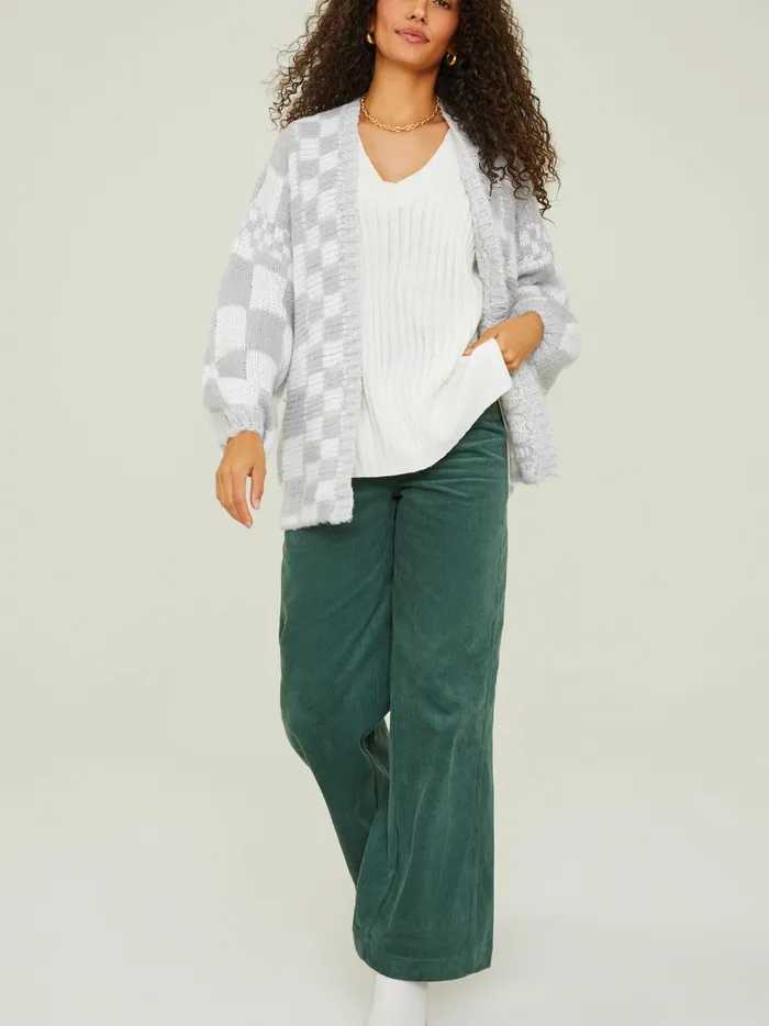 Women Altar039d State Sweaters Heather Checkered Oversized Cardigan Heathergreywhite