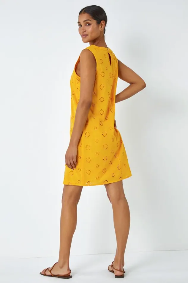 Women Amber Embroidered Cotton Shift Dress Roman Dresses