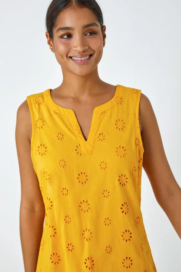 Women Amber Embroidered Cotton Shift Dress Roman Dresses