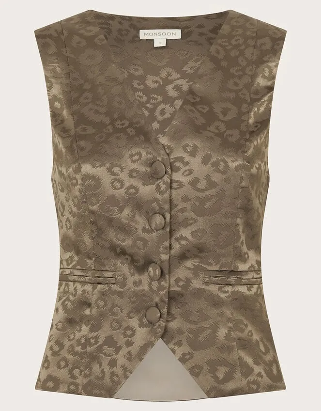 Women Amelia Print Satin Waistcoat Brown Monsoon Tops and Blouses