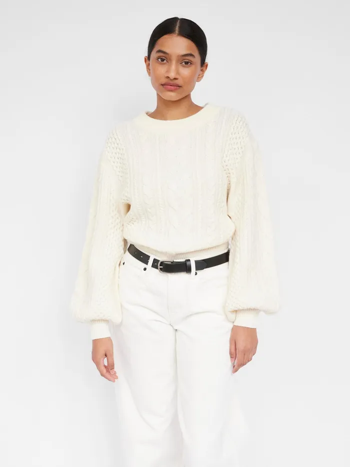 Women Anna Quan 8211 Lorena Cable Jumper In White Silence The UNDONE Knitwear
