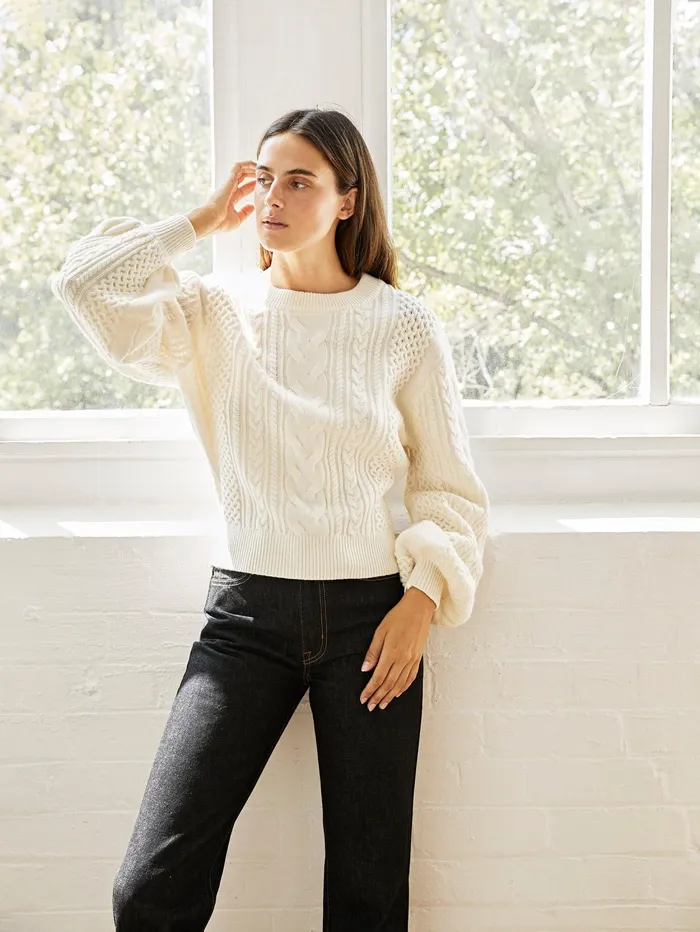 Women Anna Quan 8211 Lorena Cable Jumper In White Silence The UNDONE Knitwear