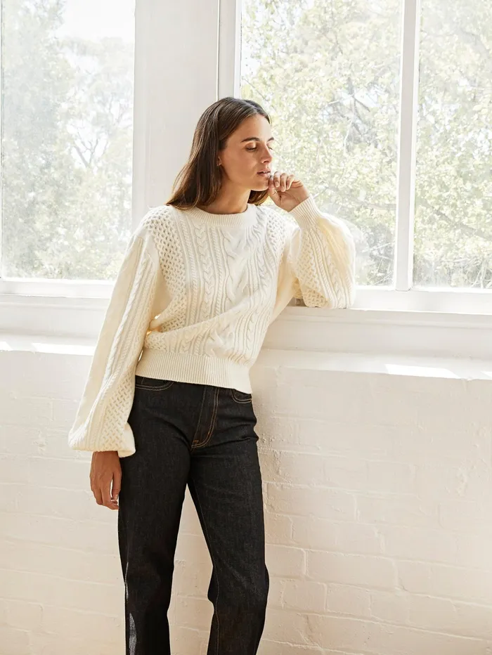 Women Anna Quan 8211 Lorena Cable Jumper In White Silence The UNDONE Knitwear