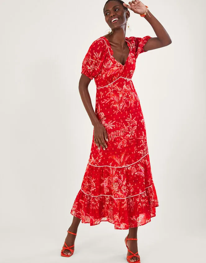 Women Arielle Tiered Print Dress With Sustainable Viscose Red Monsoon Occasionwear