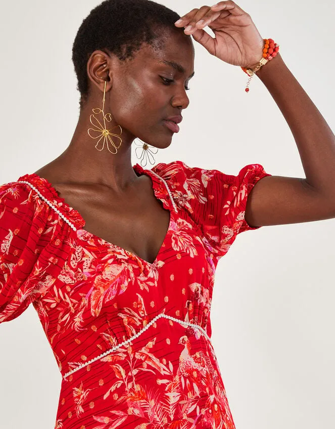 Women Arielle Tiered Print Dress With Sustainable Viscose Red Monsoon Occasionwear