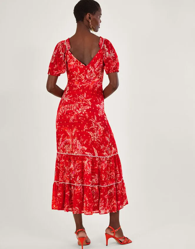 Women Arielle Tiered Print Dress With Sustainable Viscose Red Monsoon Occasionwear