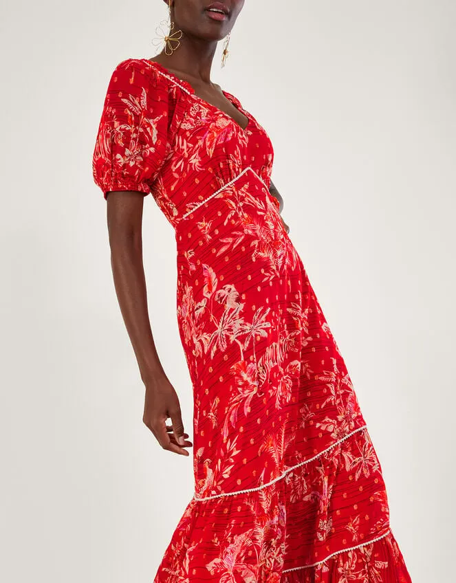 Women Arielle Tiered Print Dress With Sustainable Viscose Red Monsoon Occasionwear