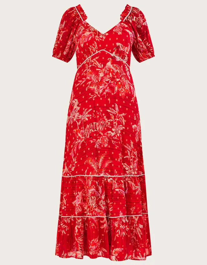 Women Arielle Tiered Print Dress With Sustainable Viscose Red Monsoon Occasionwear