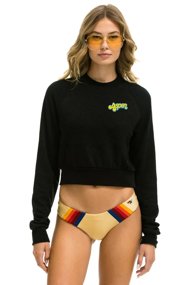 Women ASPEN EMBROIDERY CROPPED CREW SWEATSHIRT 8211 BLACK Aviator Nation UnisexCrewSweatshirt
